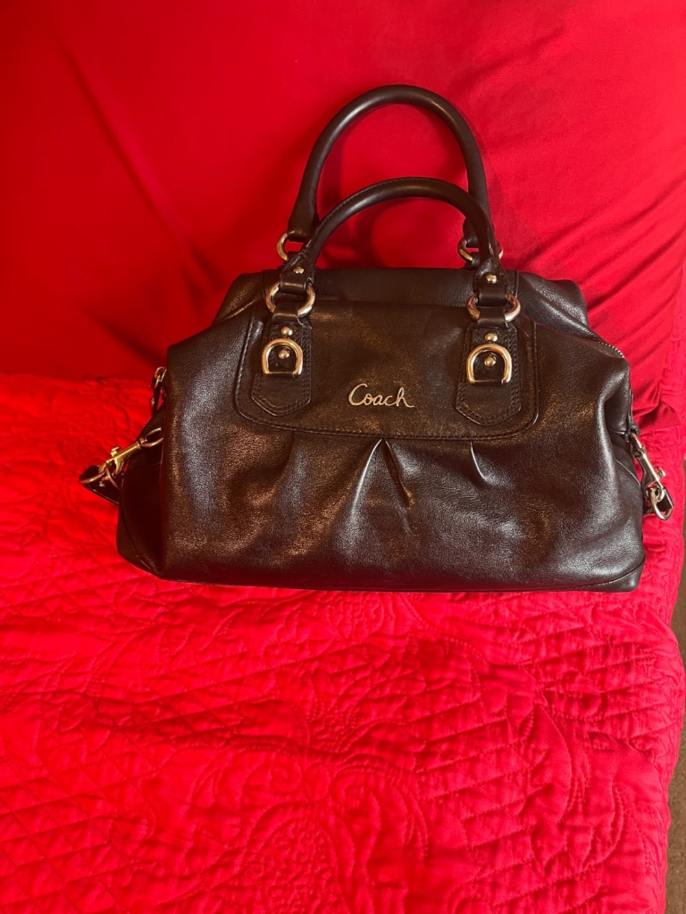 Vintage Coach Black Leather Satchel with Gold-Tone Hardware